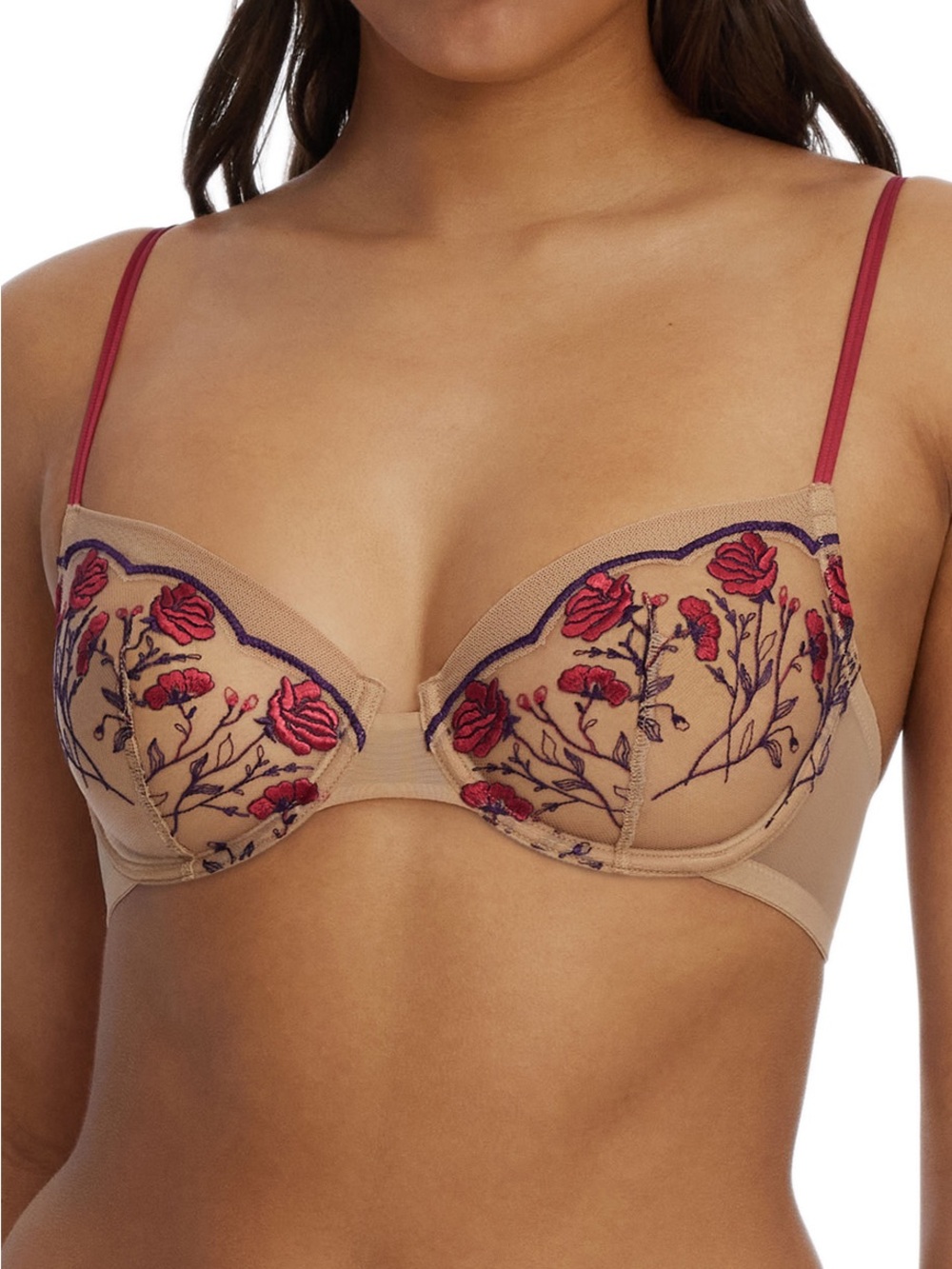 NWT- Embroidered Nude Floral Underwire Bra - Skarlett Blue Enamoured